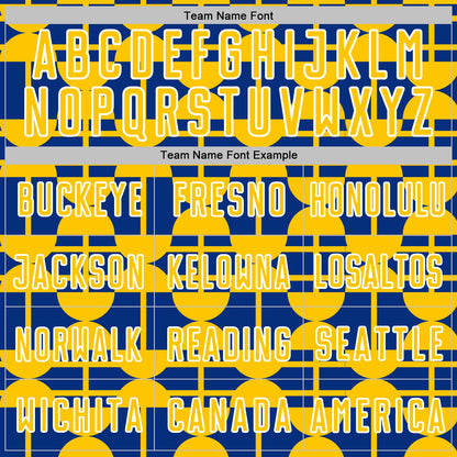 Custom Royal Yellow-White Geometric Shapes Sports Sublimation Soccer Uniform Jersey view 5