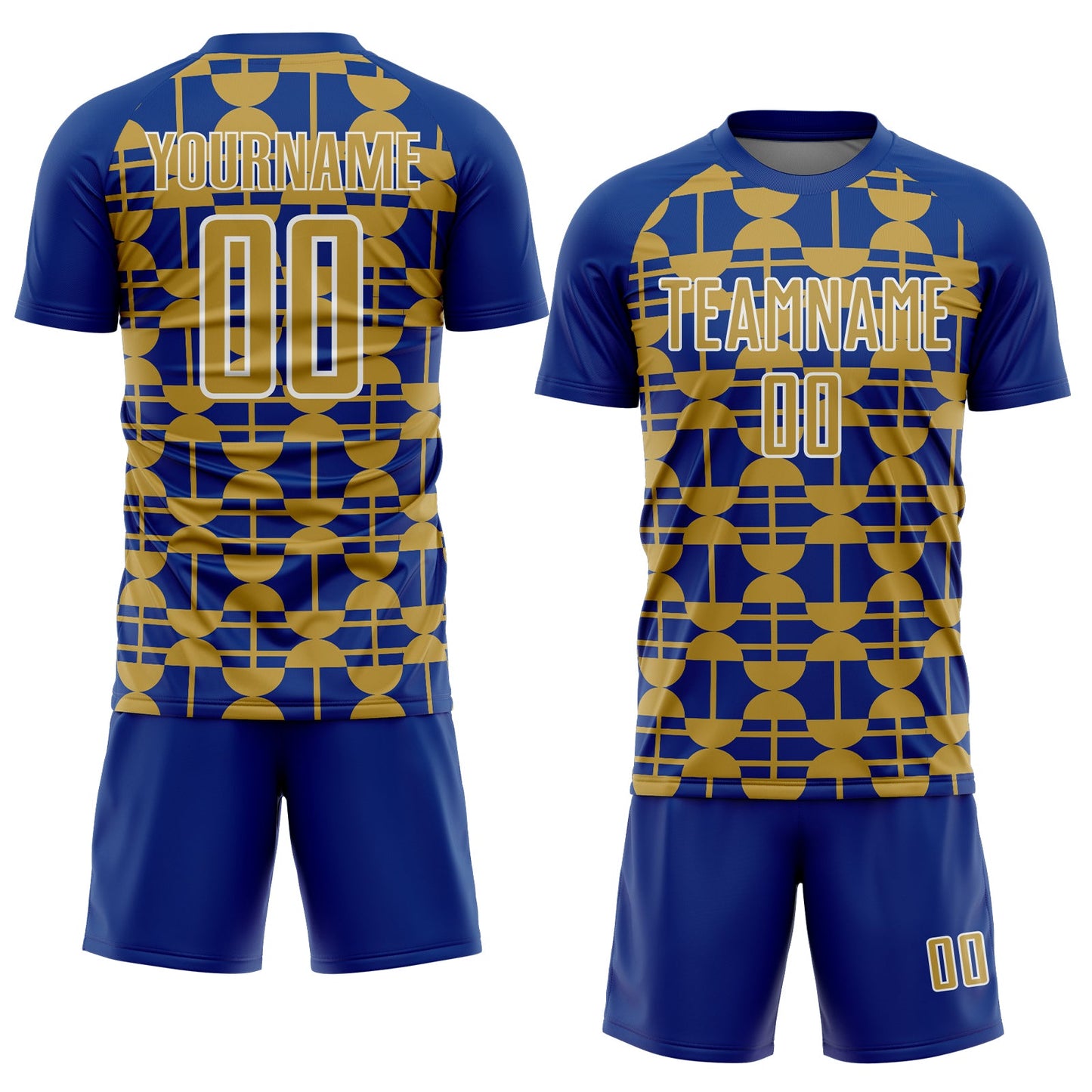 Custom Royal Old Gold-White Geometric Shapes Sports Sublimation Soccer Uniform Jersey view 2