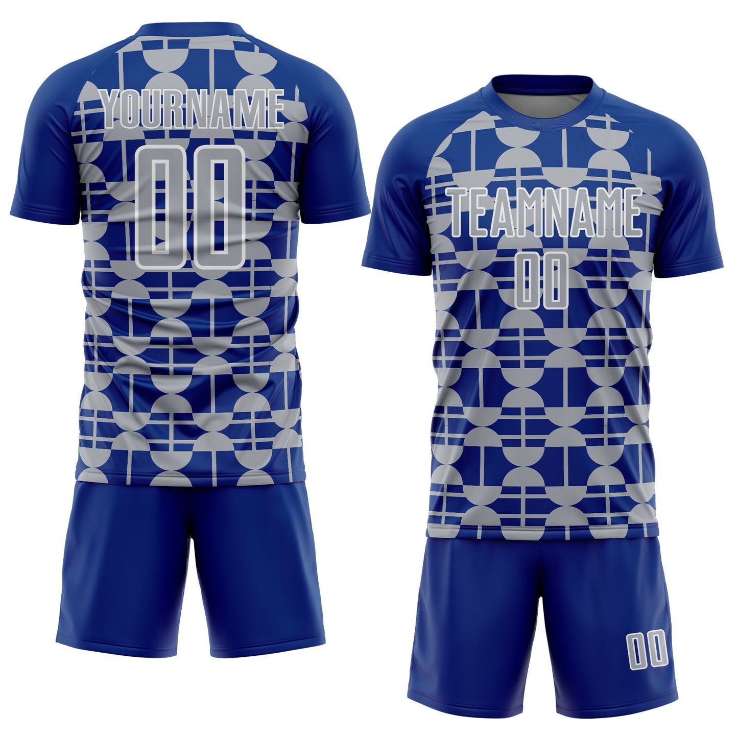 Custom Royal Gray-White Geometric Shapes Sports Sublimation Soccer Uniform Jersey view 2