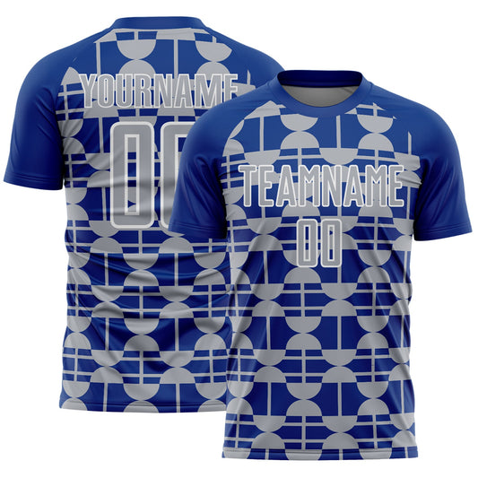 Custom Royal Gray-White Geometric Shapes Sports Sublimation Soccer Uniform Jersey - Main View