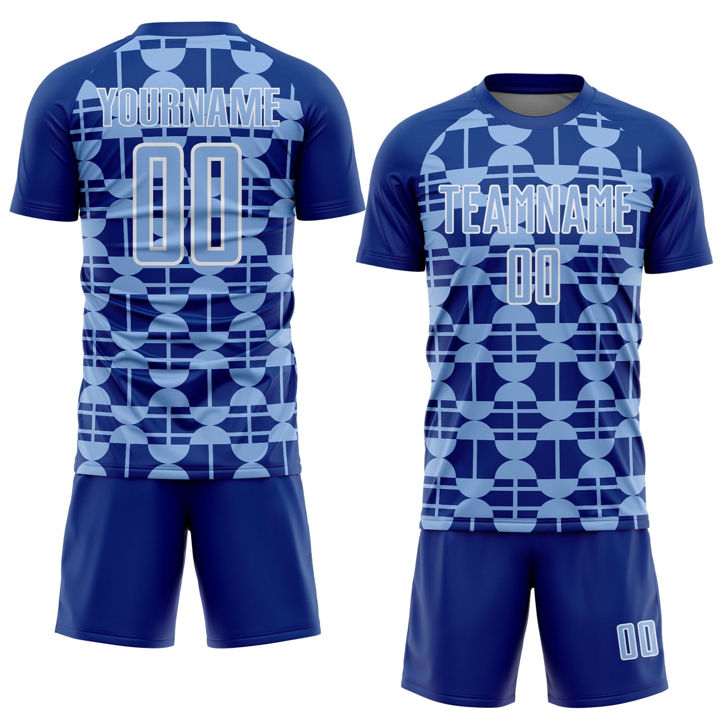 Custom Royal Light Blue-White Geometric Shapes Sports Sublimation Soccer Uniform Jersey view 2
