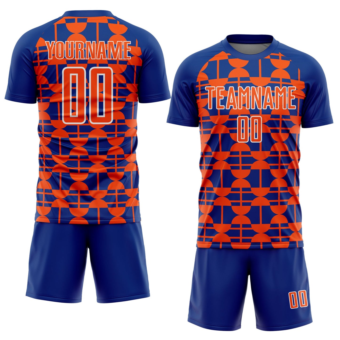 Custom Royal Orange-White Geometric Shapes Sports Sublimation Soccer Uniform Jersey view 2