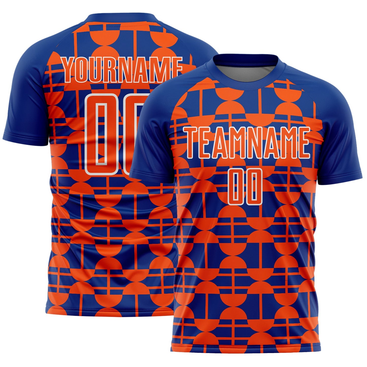 Custom Royal Orange-White Geometric Shapes Sports Sublimation Soccer Uniform Jersey - Main View