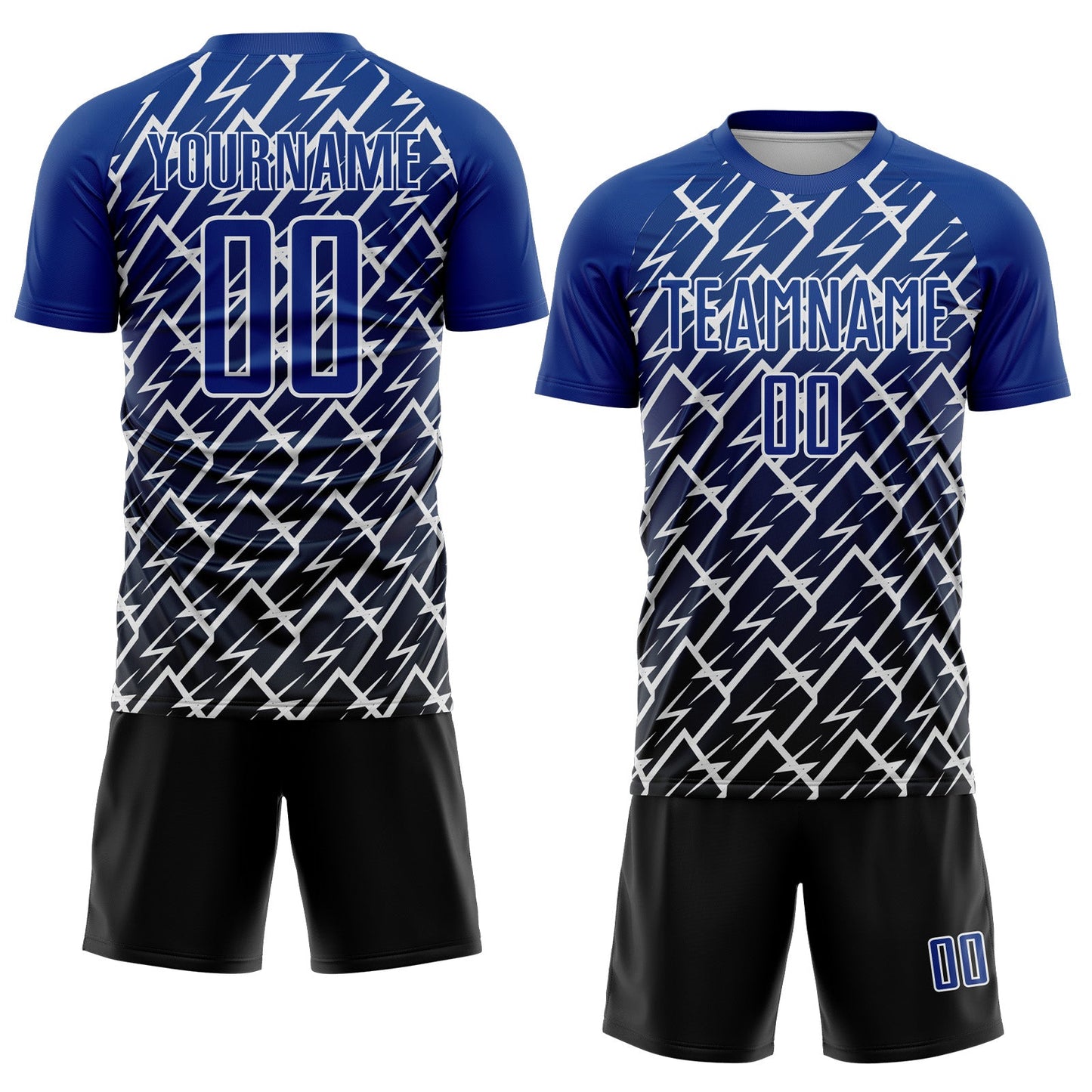 Custom Royal Black-White Lightning Sports Sublimation Soccer Uniform Jersey view 2