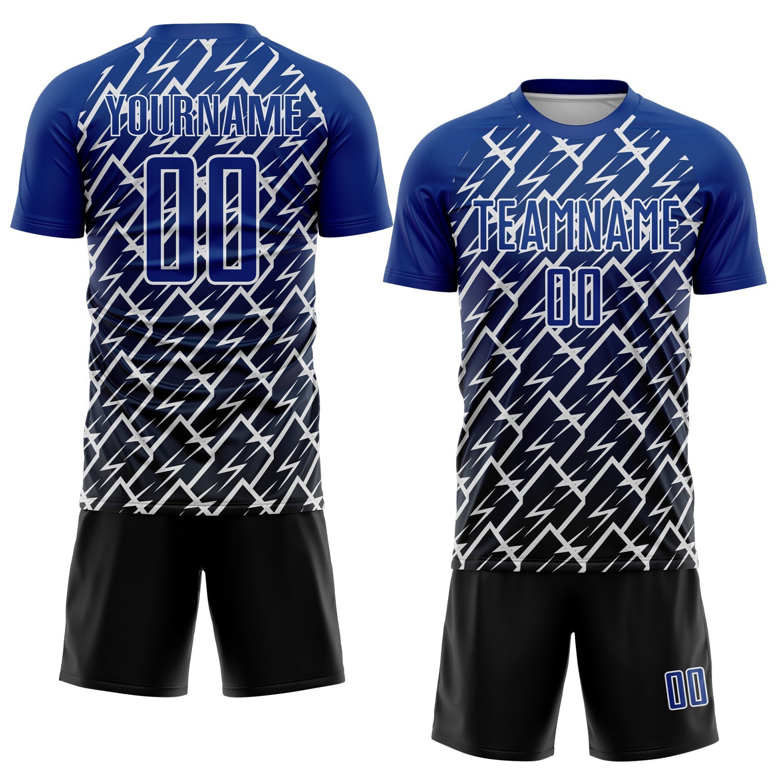 Custom Royal Black-White Lightning Sports Sublimation Soccer Uniform Jersey view 2