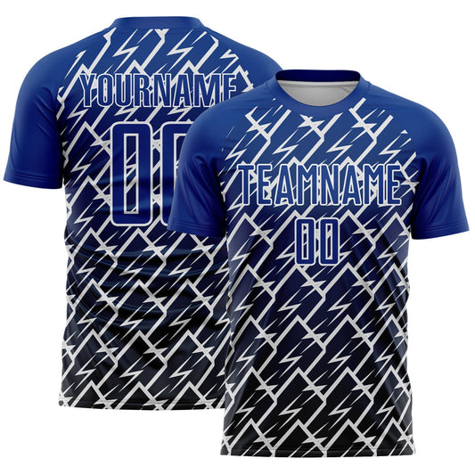 Custom Royal Black-White Lightning Sports Sublimation Soccer Uniform Jersey - Main View