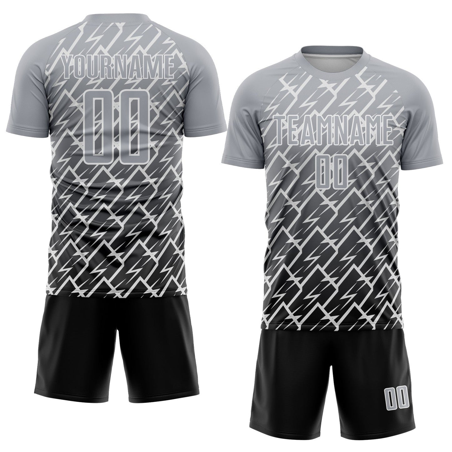Custom Gray Black-White Lightning Sports Sublimation Soccer Uniform Jersey view 2