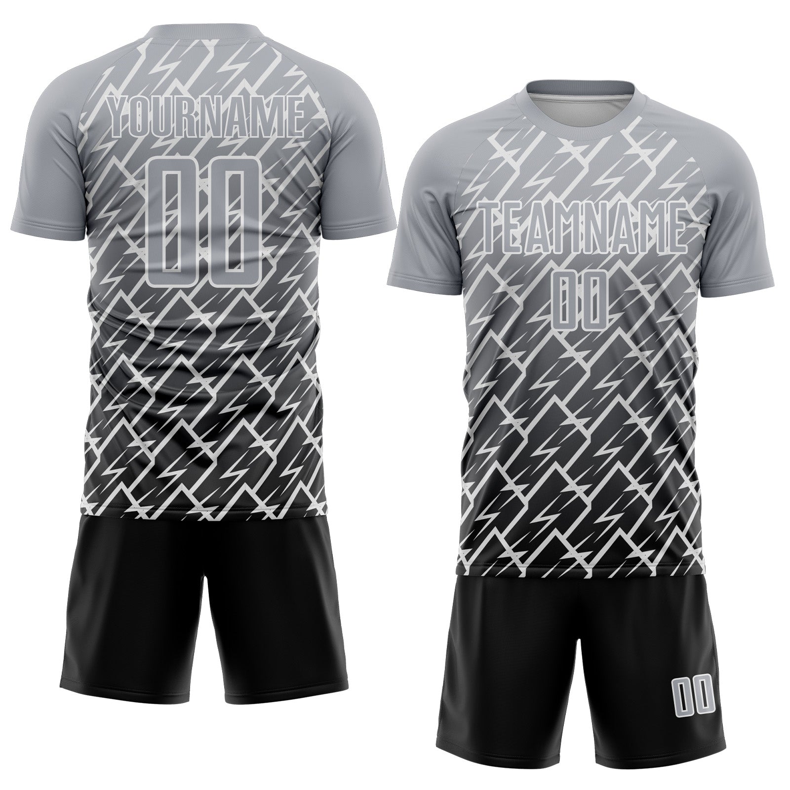 Custom Gray Black-White Lightning Sports Sublimation Soccer Uniform Jersey view 2