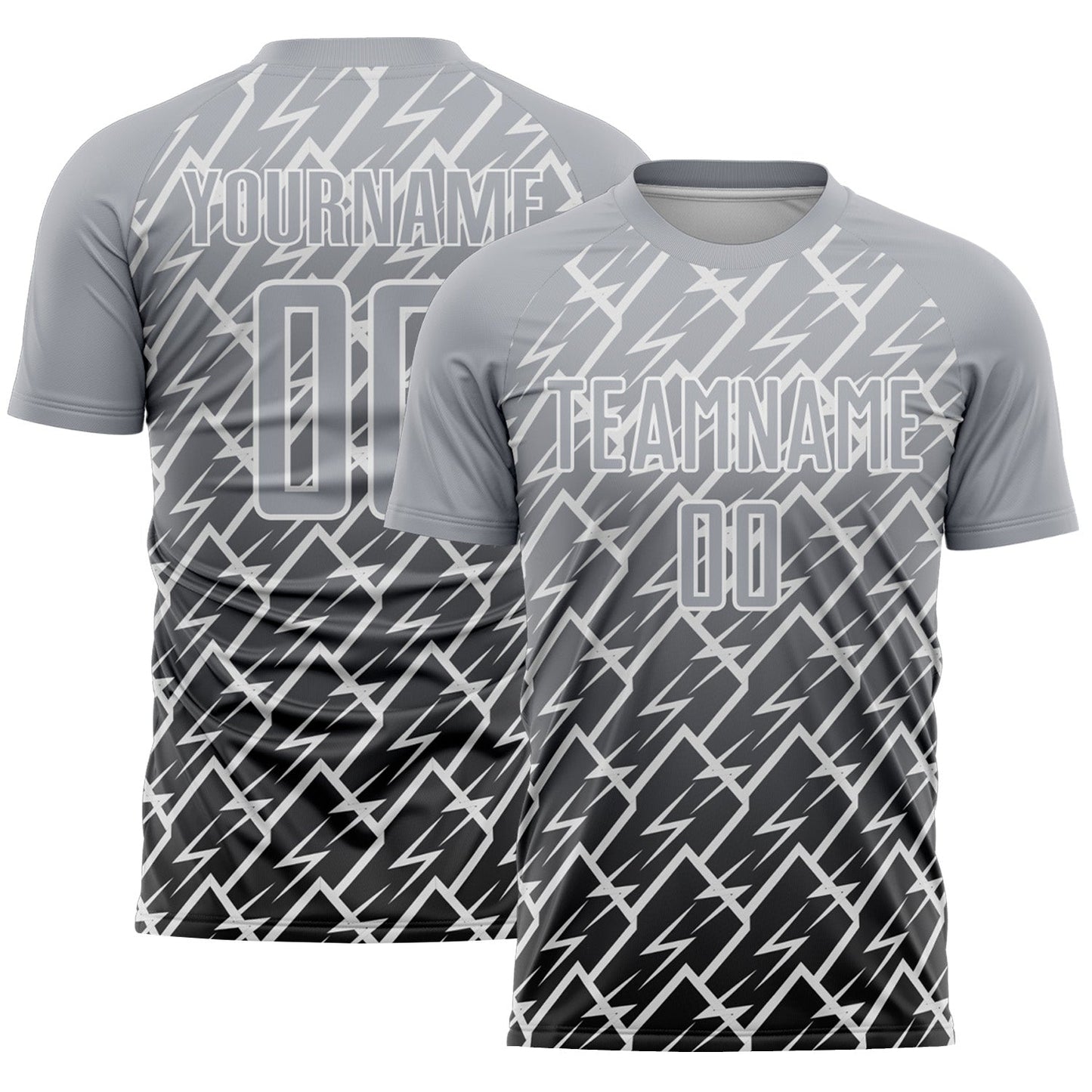 Custom Gray Black-White Lightning Sports Sublimation Soccer Uniform Jersey - Main View