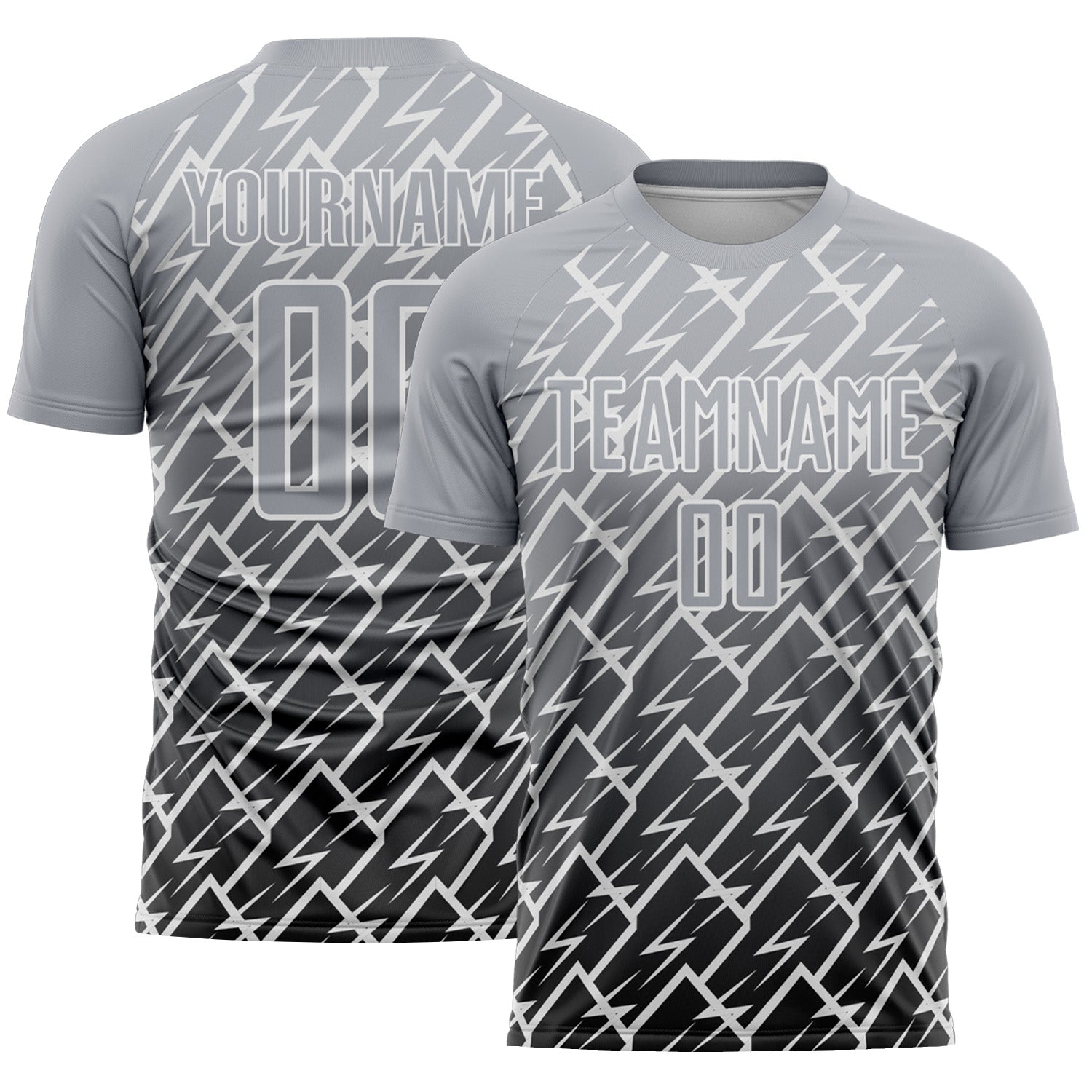 Custom Gray Black-White Lightning Sports Sublimation Soccer Uniform Jersey - Main View
