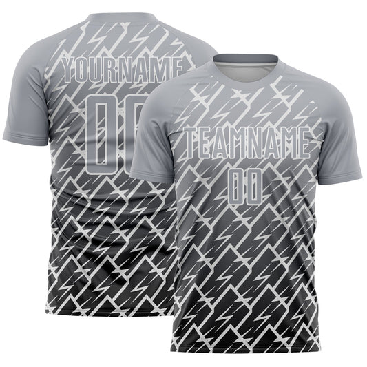Custom Gray Black-White Lightning Sports Sublimation Soccer Uniform Jersey - Main View