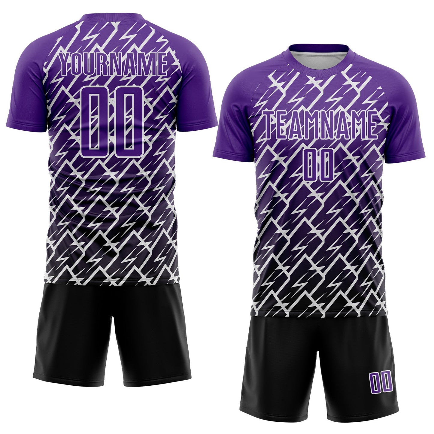 Custom Purple Black-White Lightning Sports Sublimation Soccer Uniform Jersey view 2