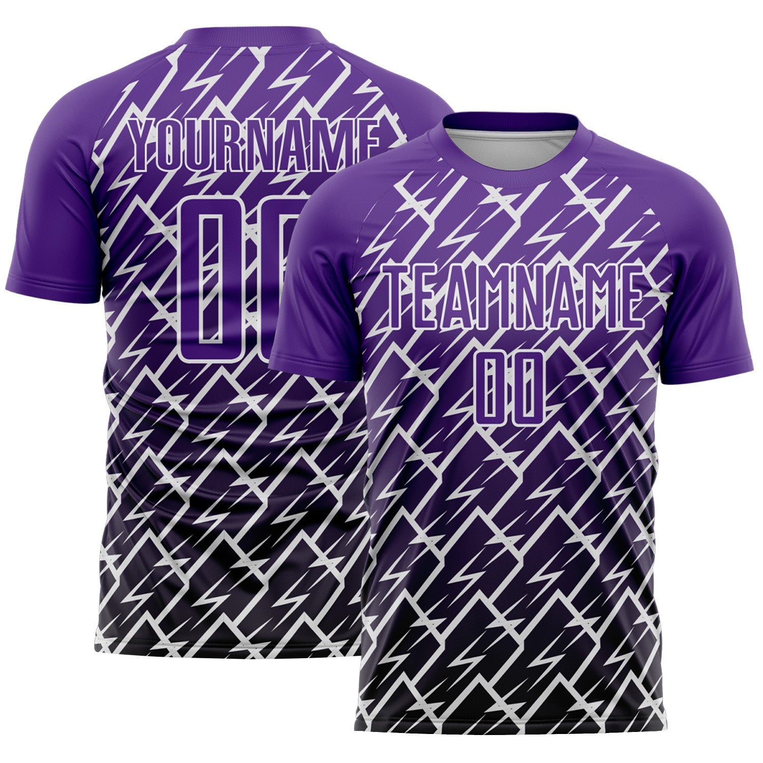 Custom Purple Black-White Lightning Sports Sublimation Soccer Uniform Jersey - Main View