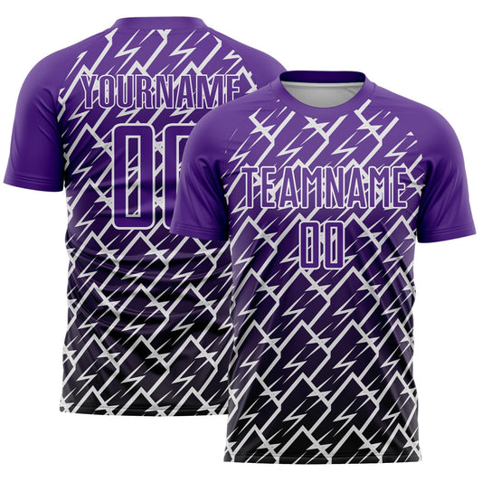 Custom Purple Black-White Lightning Sports Sublimation Soccer Uniform Jersey - Main View