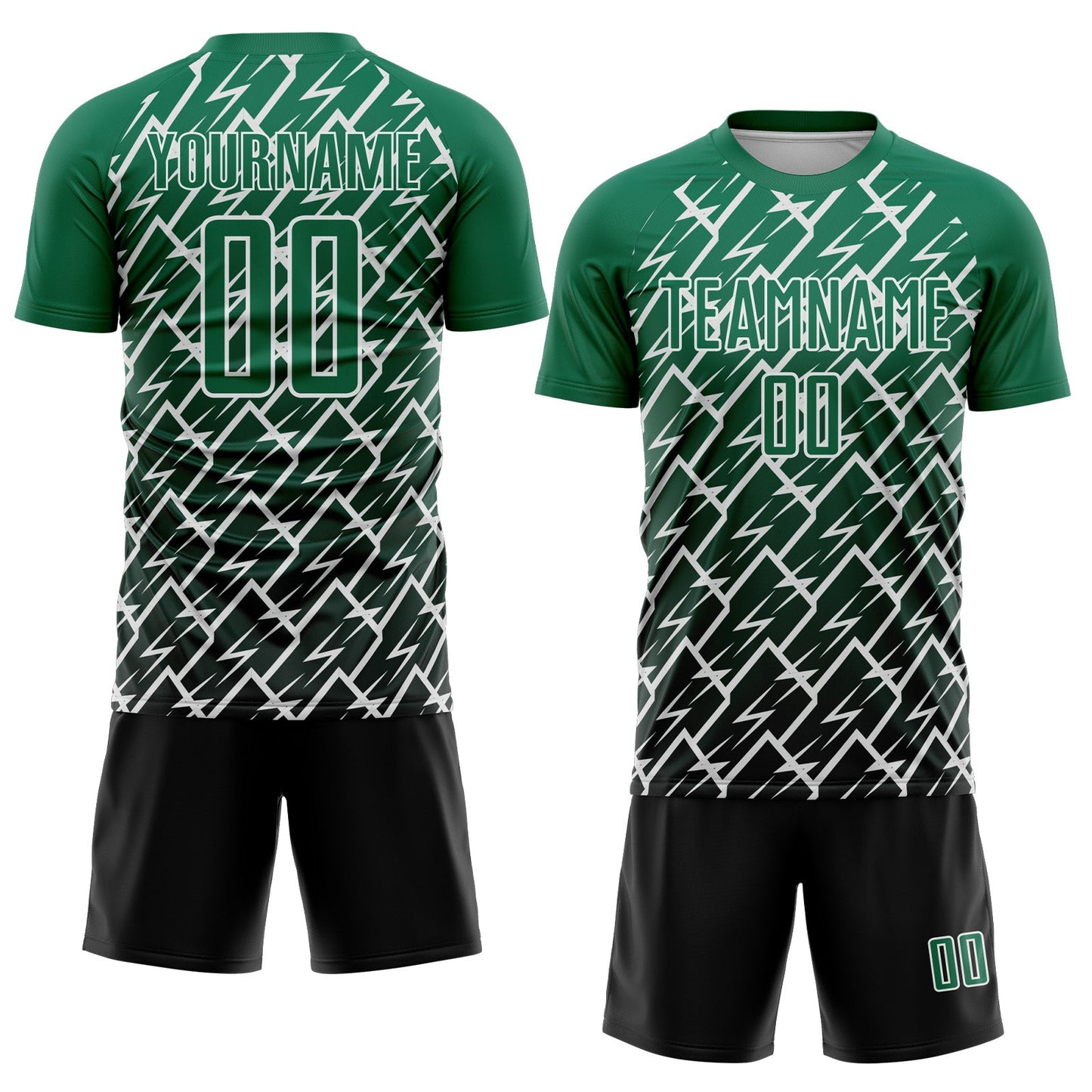 Custom Kelly Green Black-White Lightning Sports Sublimation Soccer Uniform Jersey view 2