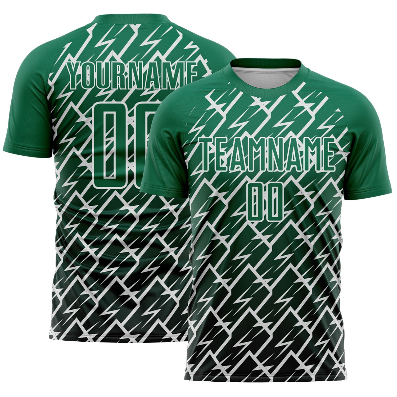 Custom Kelly Green Black-White Lightning Sports Sublimation Soccer Uniform Jersey - Main View