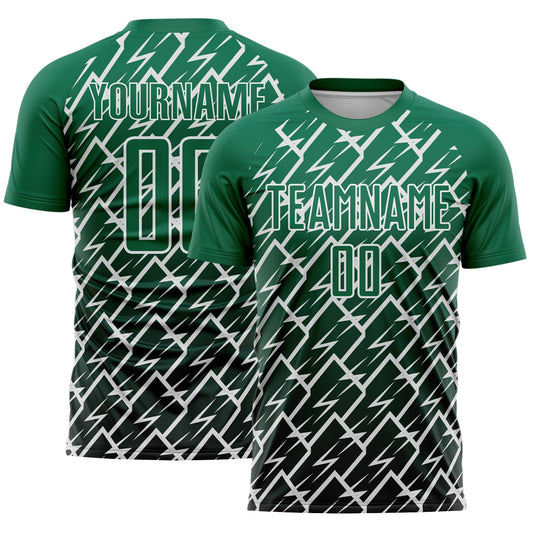Custom Kelly Green Black-White Lightning Sports Sublimation Soccer Uniform Jersey - Main View