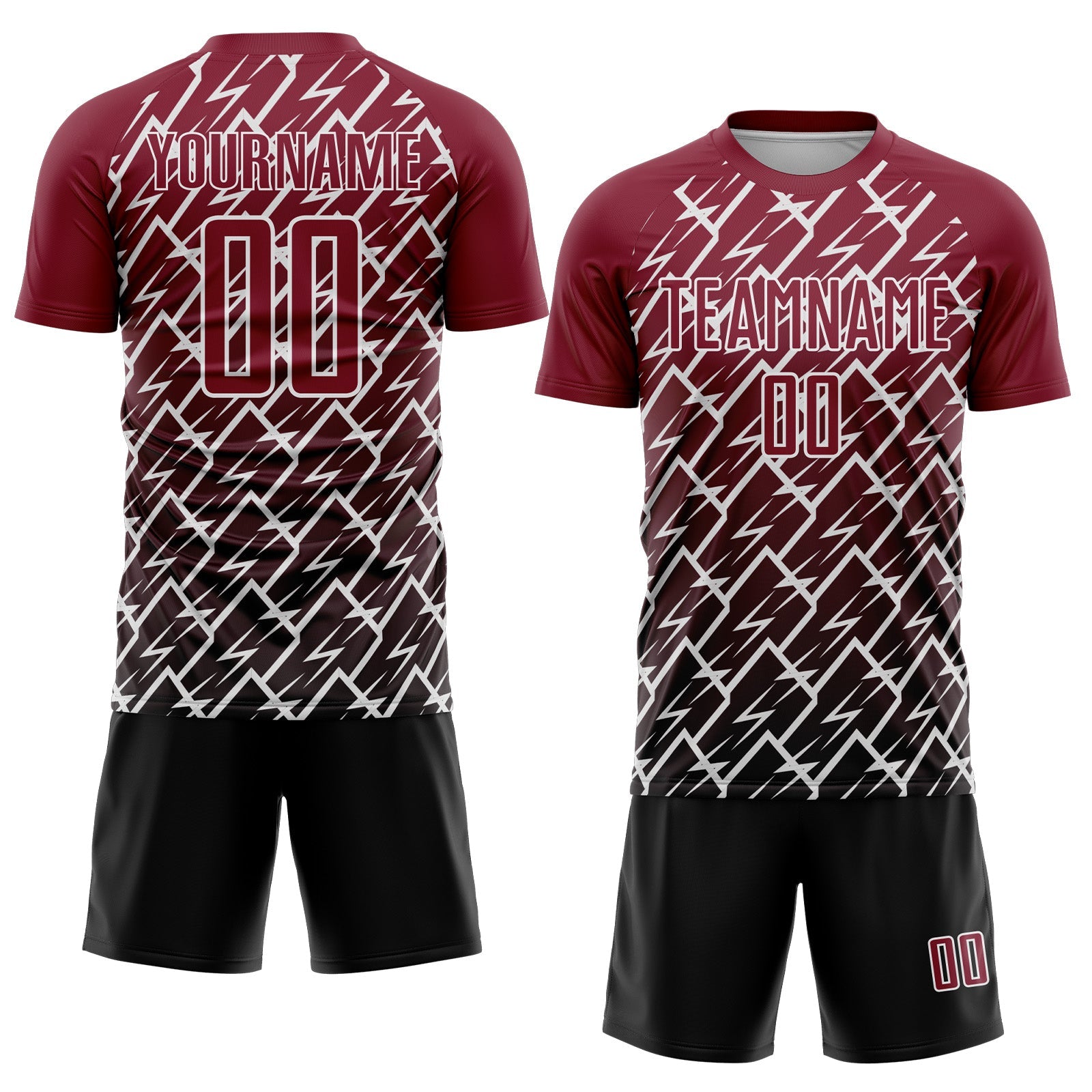 Custom Crimson Black-White Lightning Sports Sublimation Soccer Uniform Jersey view 2