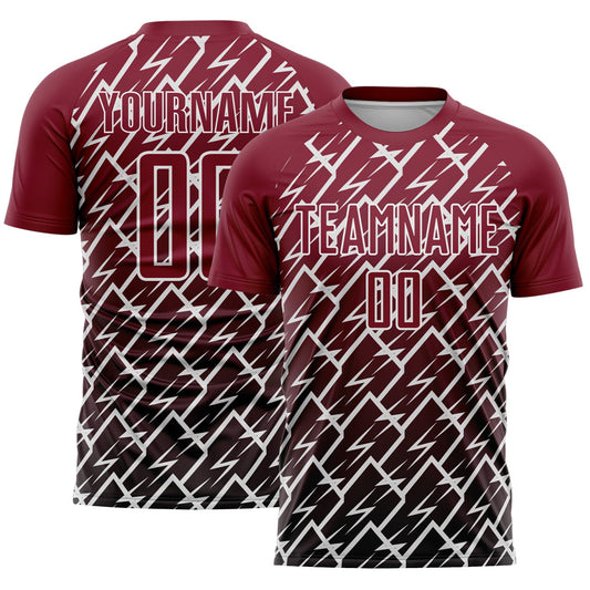 Custom Crimson Black-White Lightning Sports Sublimation Soccer Uniform Jersey - Main View