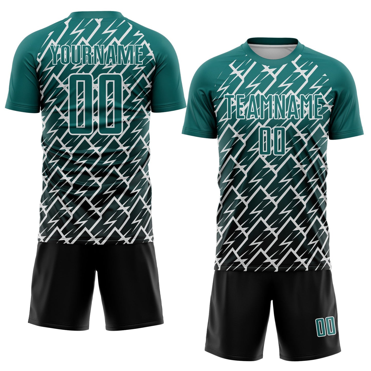 Custom Teal Black-White Lightning Sports Sublimation Soccer Uniform Jersey view 2