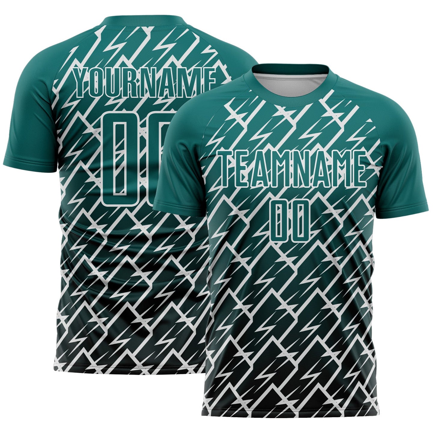 Custom Teal Black-White Lightning Sports Sublimation Soccer Uniform Jersey - Main View