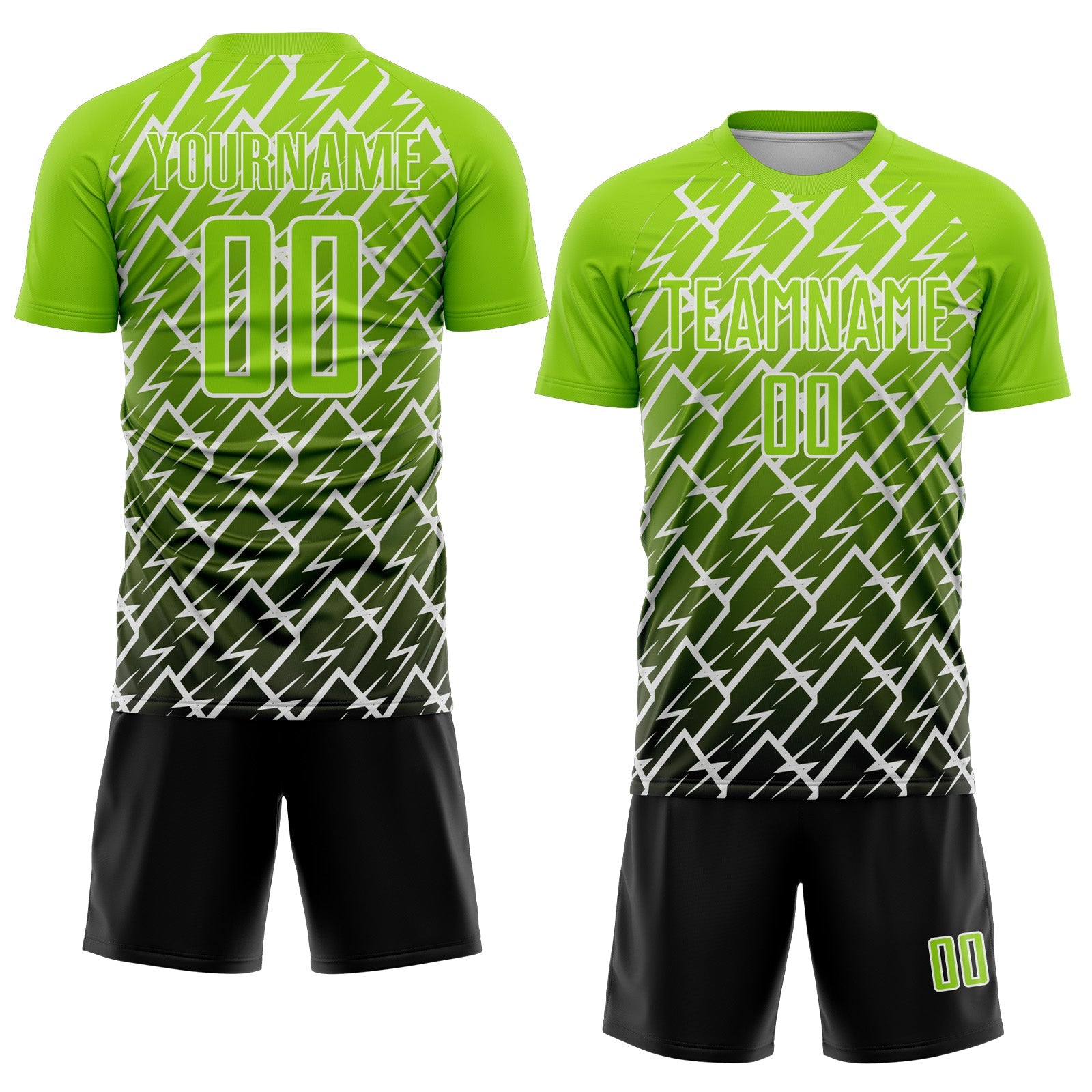 Custom Neon Green Black-White Lightning Sports Sublimation Soccer Uniform Jersey view 2
