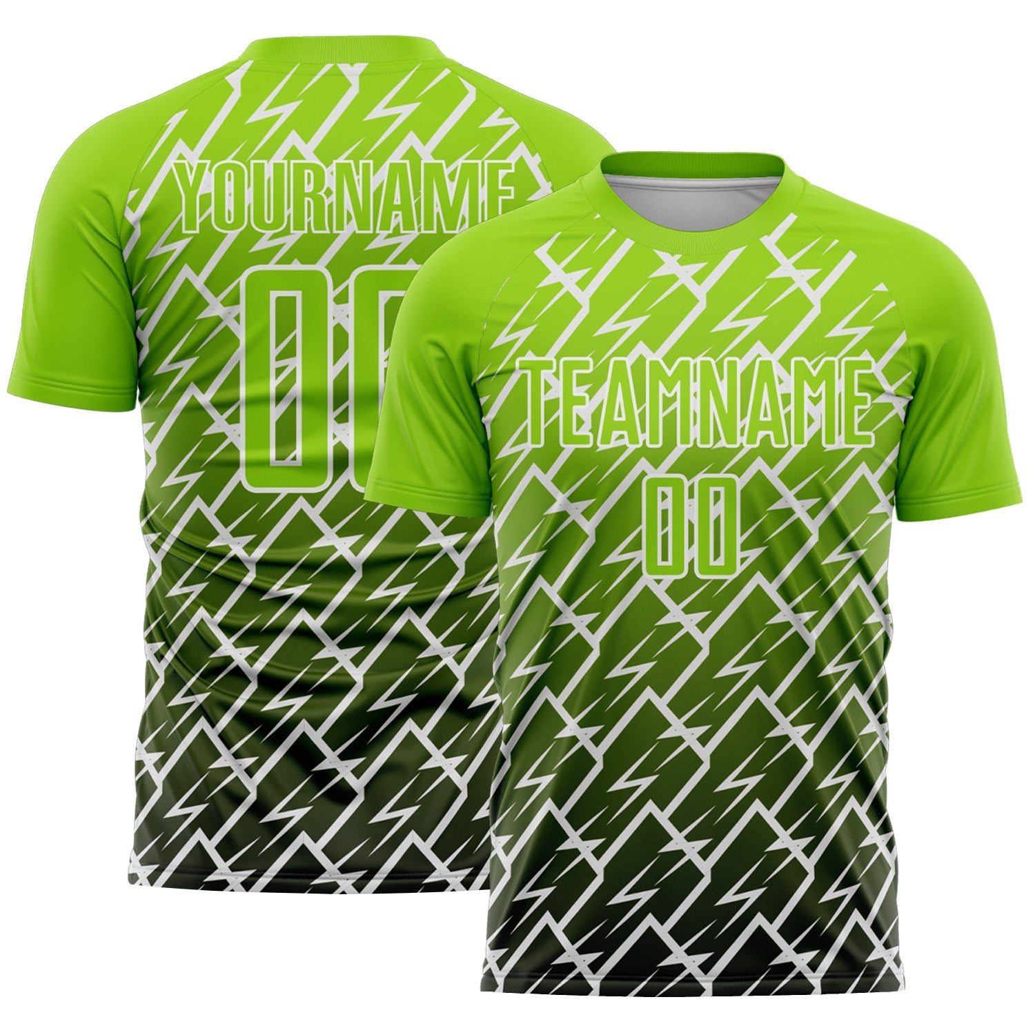 Custom Neon Green Black-White Lightning Sports Sublimation Soccer Uniform Jersey - Main View