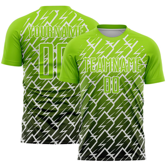 Custom Neon Green Black-White Lightning Sports Sublimation Soccer Uniform Jersey - Main View