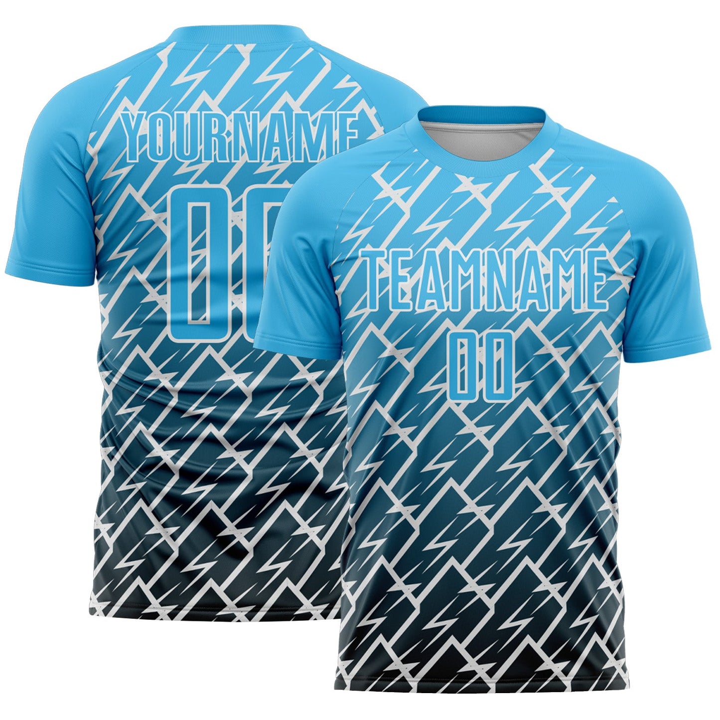 Custom Sky Blue Black-White Lightning Sports Sublimation Soccer Uniform Jersey - Main View