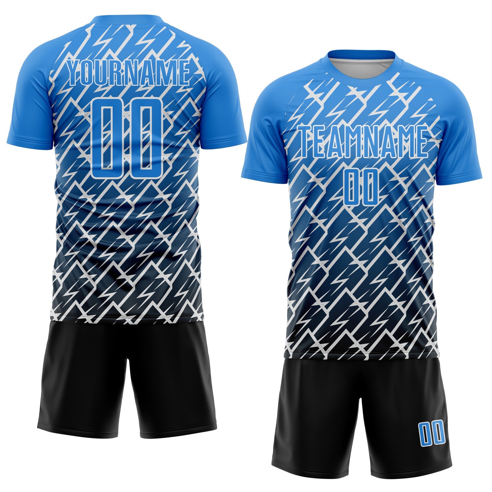 Custom Powder Blue Black-White Lightning Sports Sublimation Soccer Uniform Jersey view 2