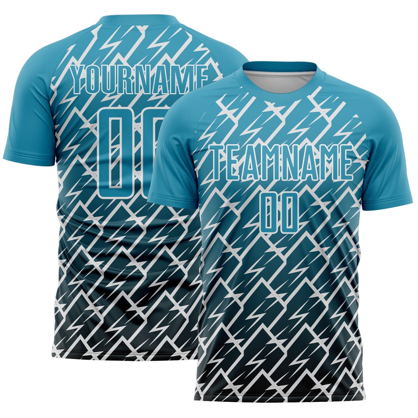 Custom Panther Blue Black-White Lightning Sports Sublimation Soccer Uniform Jersey - Main View