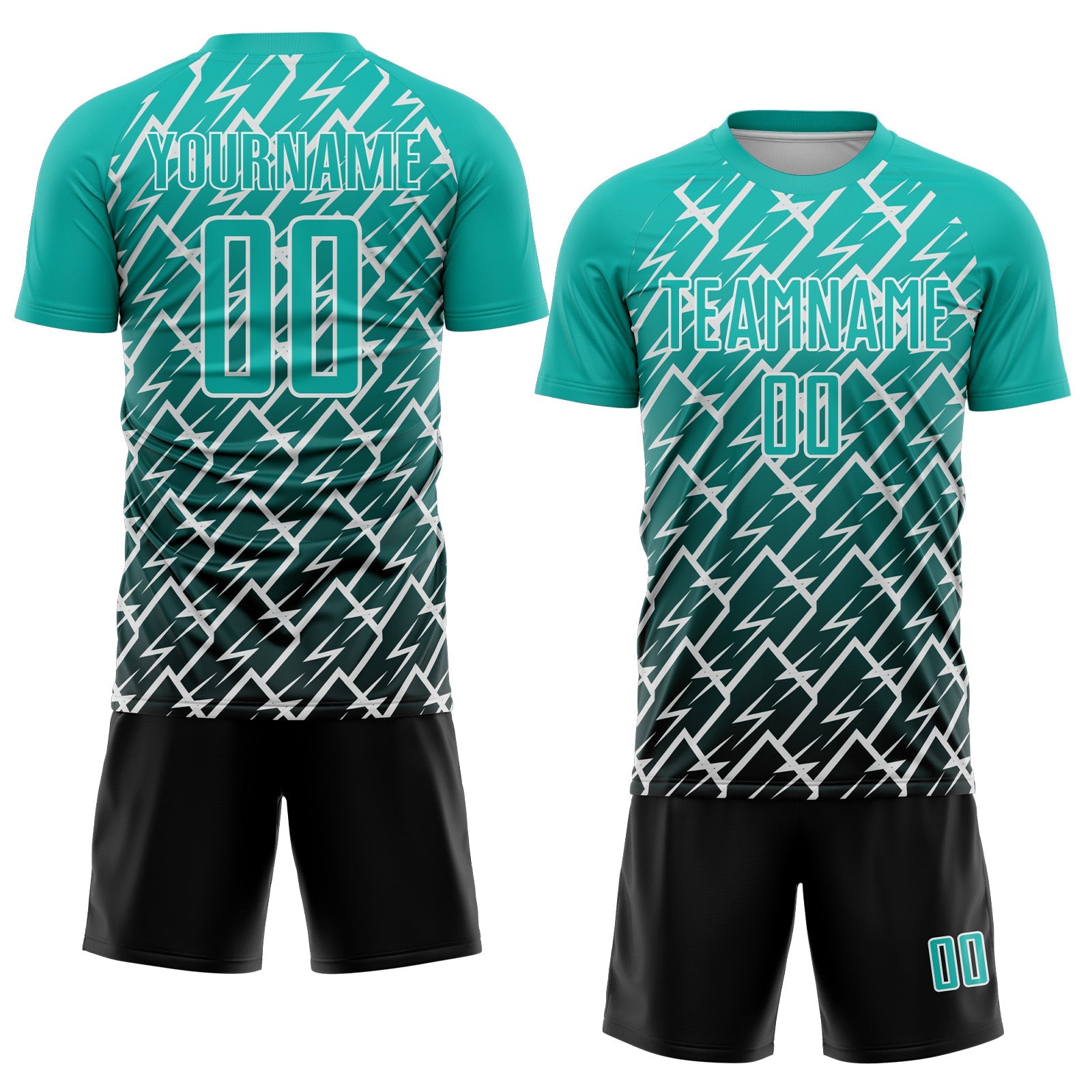 Custom Aqua Black-White Lightning Sports Sublimation Soccer Uniform Jersey view 2