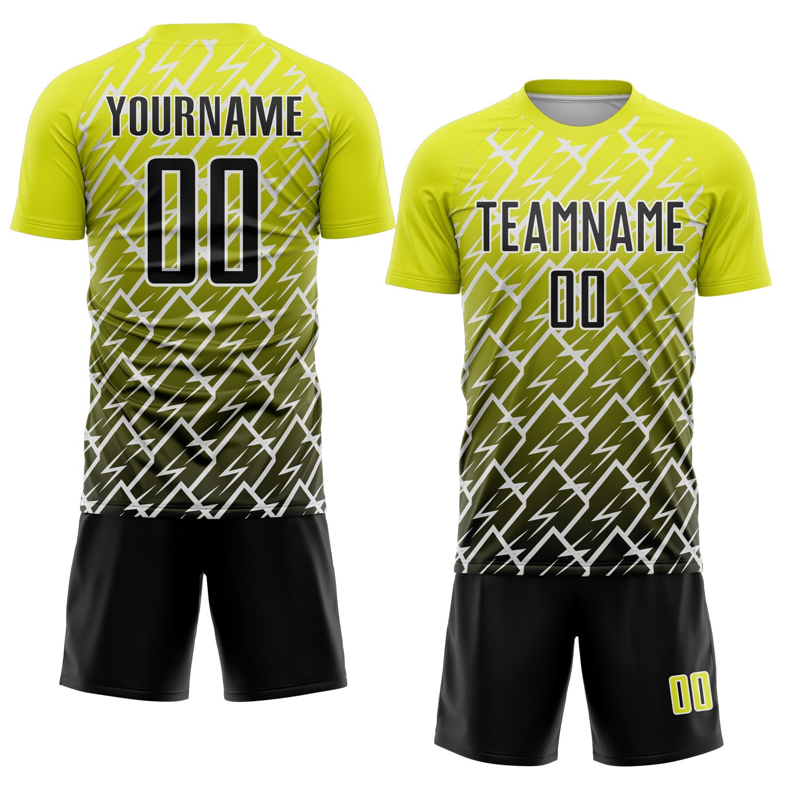 Custom Neon Yellow Black-White Lightning Sports Sublimation Soccer Uniform Jersey view 2