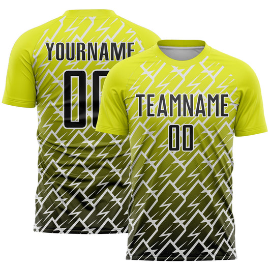 Custom Neon Yellow Black-White Lightning Sports Sublimation Soccer Uniform Jersey - Main View