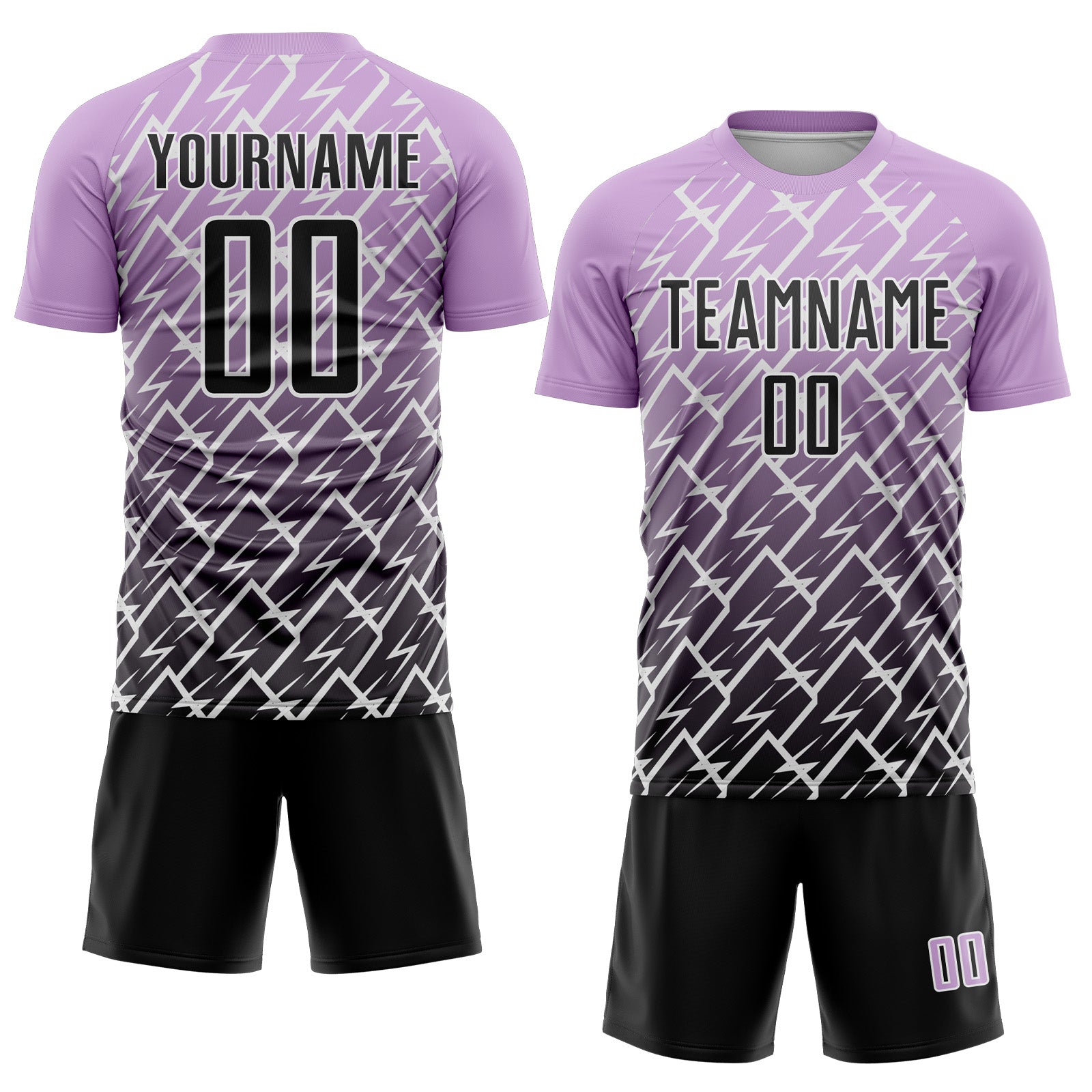 Custom Light Purple Black-White Lightning Sports Sublimation Soccer Uniform Jersey view 2