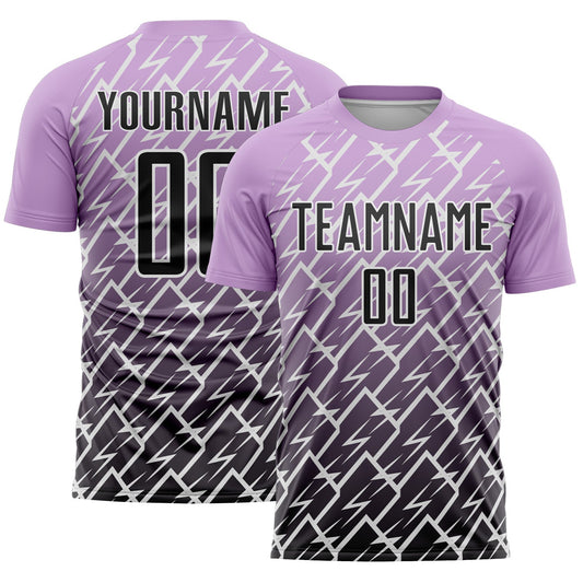 Custom Light Purple Black-White Lightning Sports Sublimation Soccer Uniform Jersey - Main View