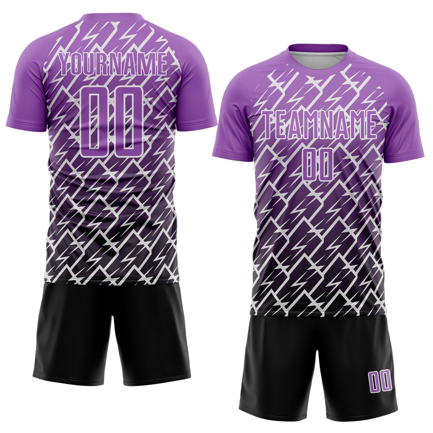 Custom Medium Purple Black-White Lightning Sports Sublimation Soccer Uniform Jersey view 2
