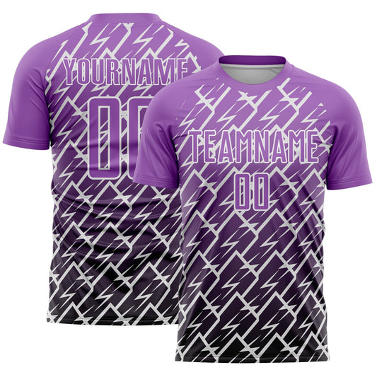 Custom Medium Purple Black-White Lightning Sports Sublimation Soccer Uniform Jersey - Main View