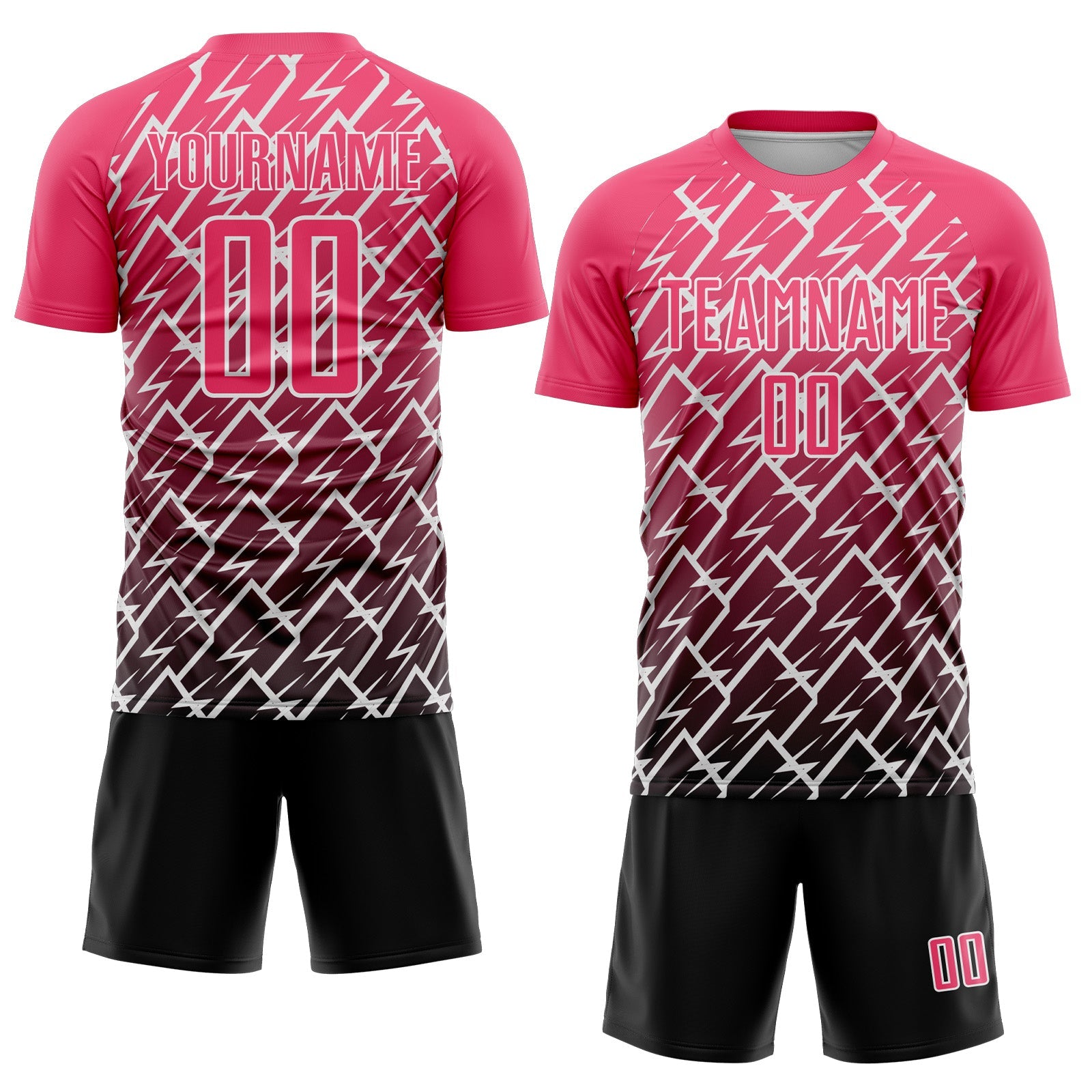 Custom Neon Pink Black-White Lightning Sports Sublimation Soccer Uniform Jersey view 2