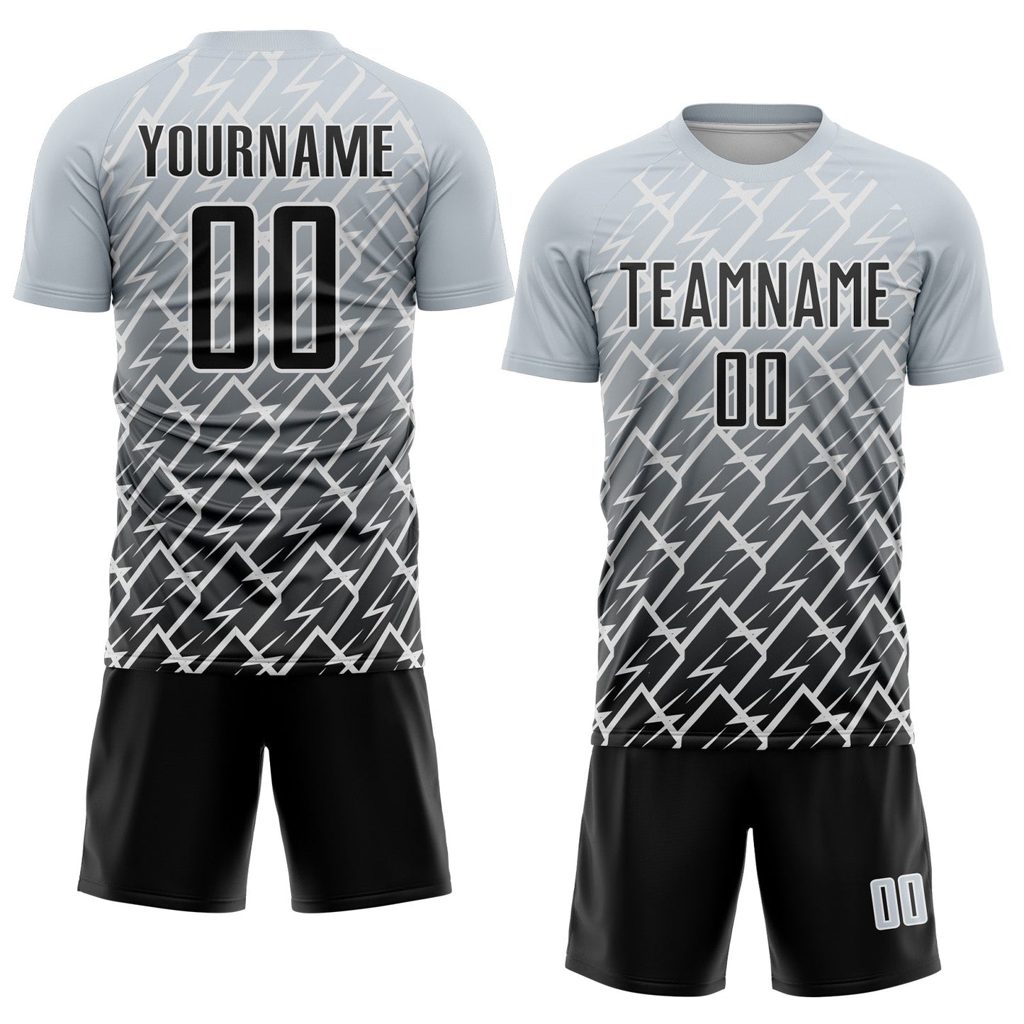Custom Silver Black-White Lightning Sports Sublimation Soccer Uniform Jersey view 2
