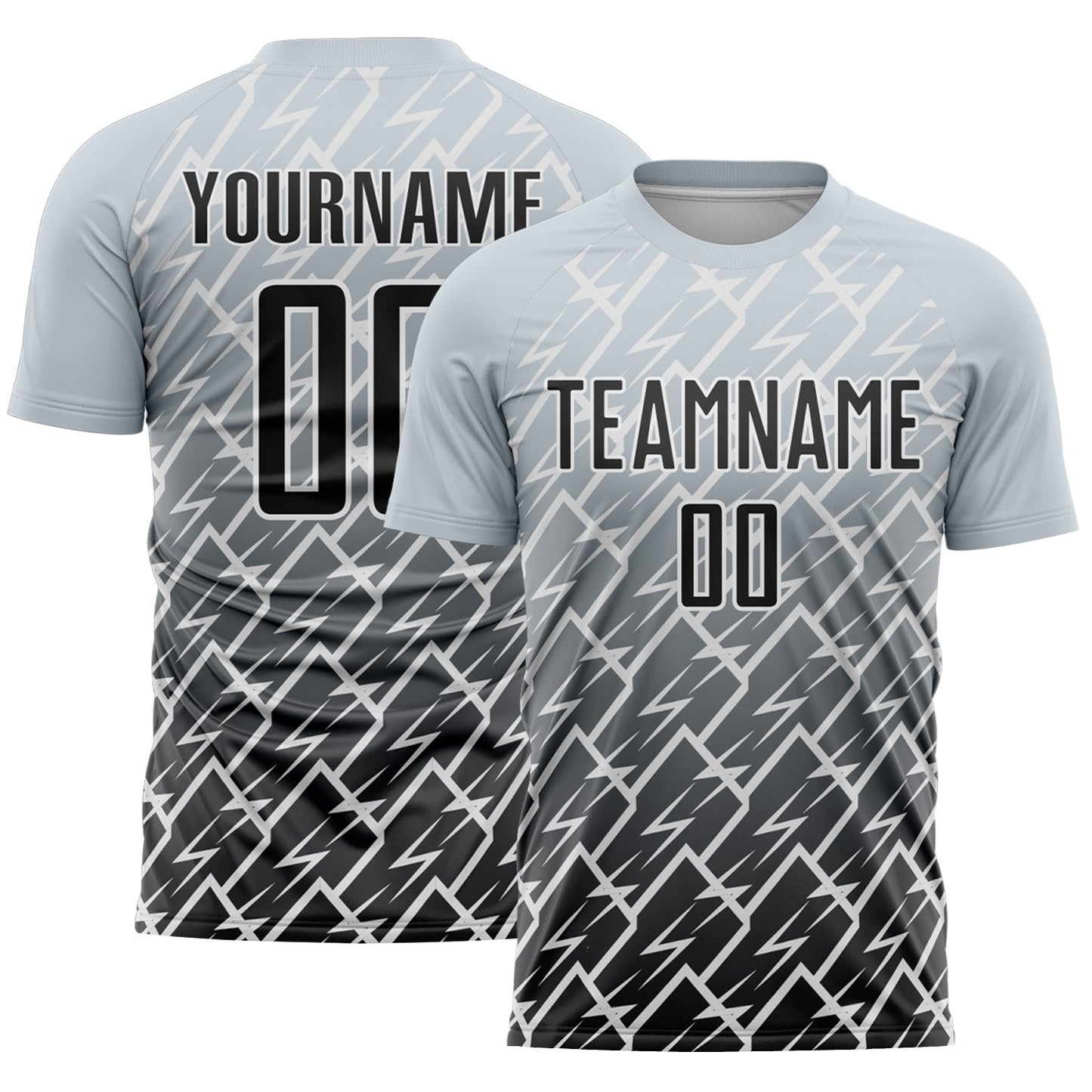 Custom Silver Black-White Lightning Sports Sublimation Soccer Uniform Jersey - Main View