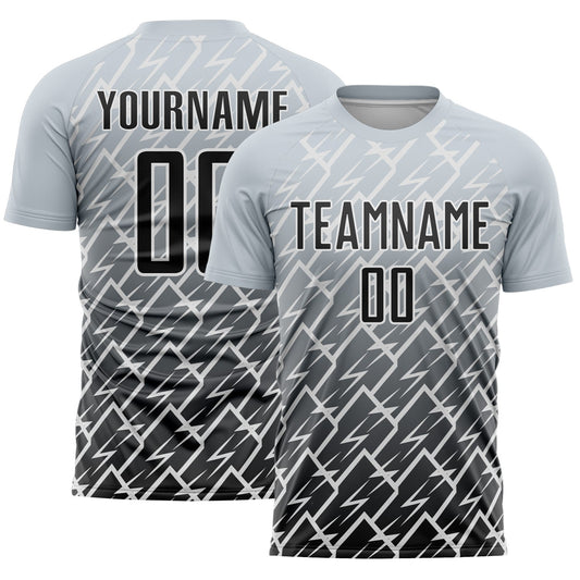 Custom Silver Black-White Lightning Sports Sublimation Soccer Uniform Jersey - Main View