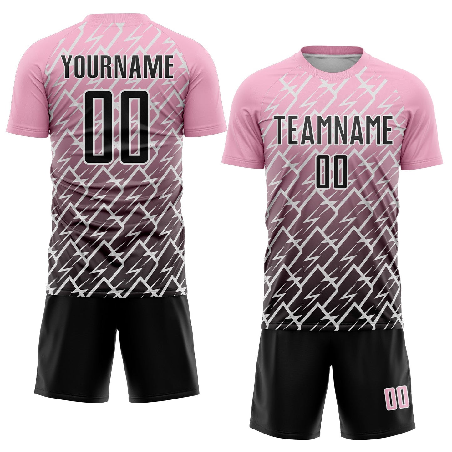 Custom Light Pink Black-White Lightning Sports Sublimation Soccer Uniform Jersey view 2