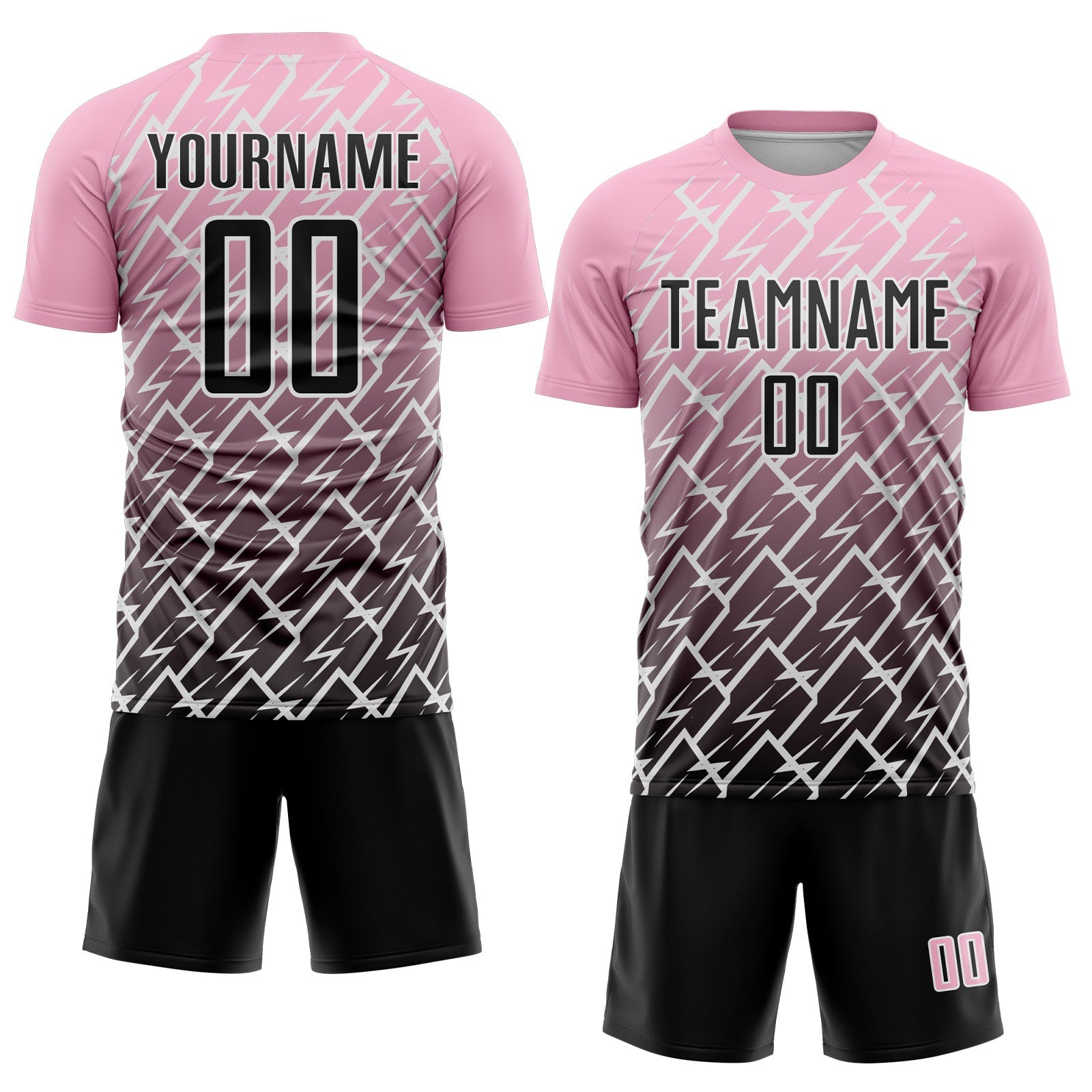 Custom Light Pink Black-White Lightning Sports Sublimation Soccer Uniform Jersey view 2