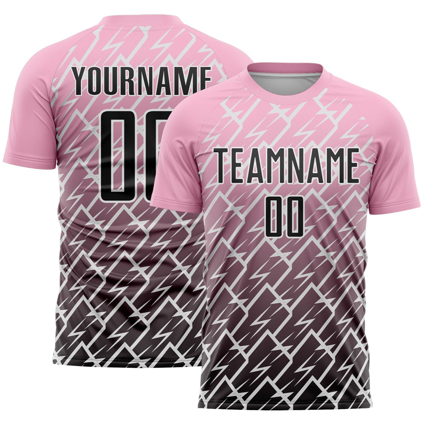 Custom Light Pink Black-White Lightning Sports Sublimation Soccer Uniform Jersey - Main View