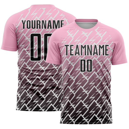 Custom Light Pink Black-White Lightning Sports Sublimation Soccer Uniform Jersey - Main View