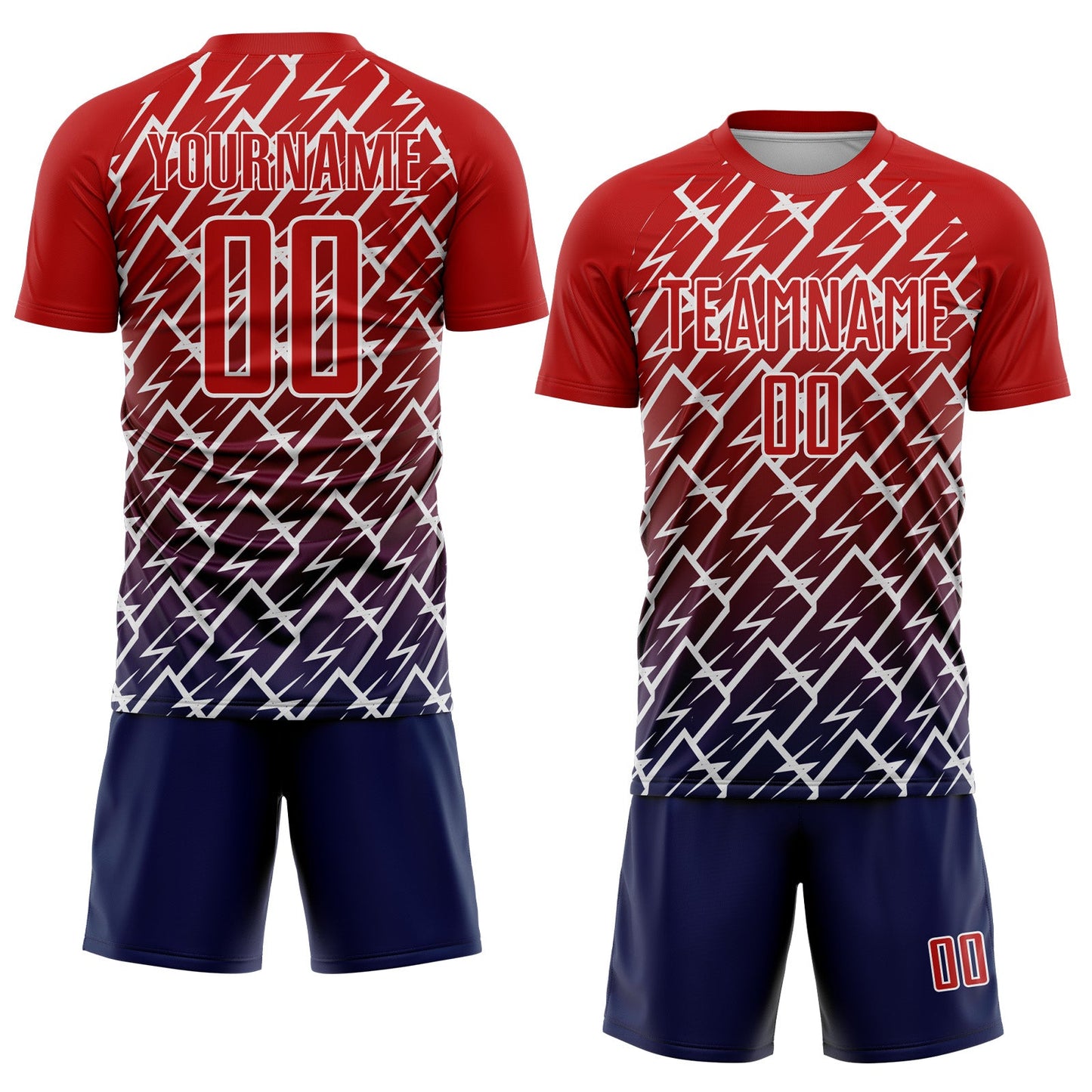 Custom Red Navy-White Lightning Sports Sublimation Soccer Uniform Jersey view 2