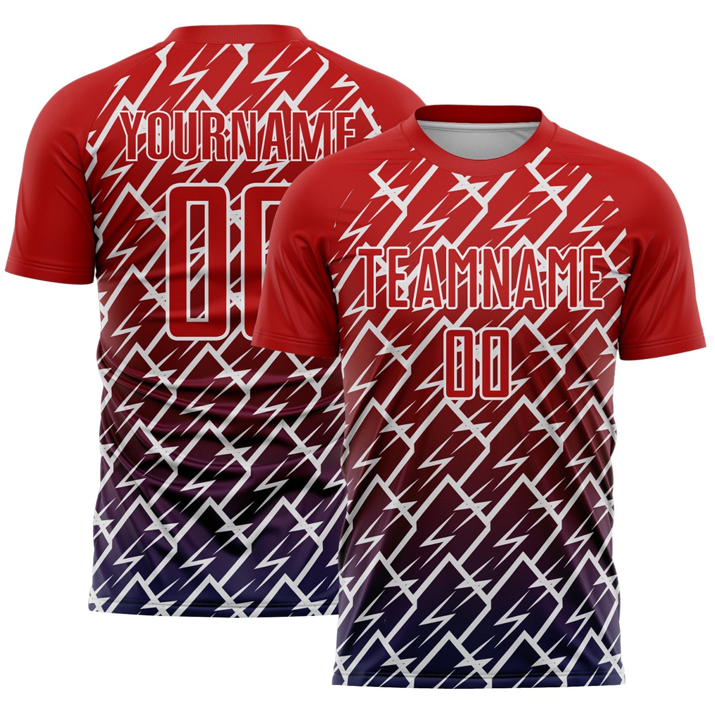 Custom Red Navy-White Lightning Sports Sublimation Soccer Uniform Jersey - Main View
