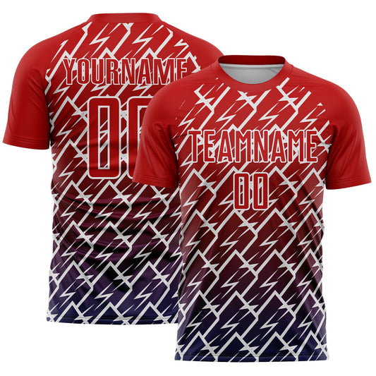 Custom Red Navy-White Lightning Sports Sublimation Soccer Uniform Jersey - Main View