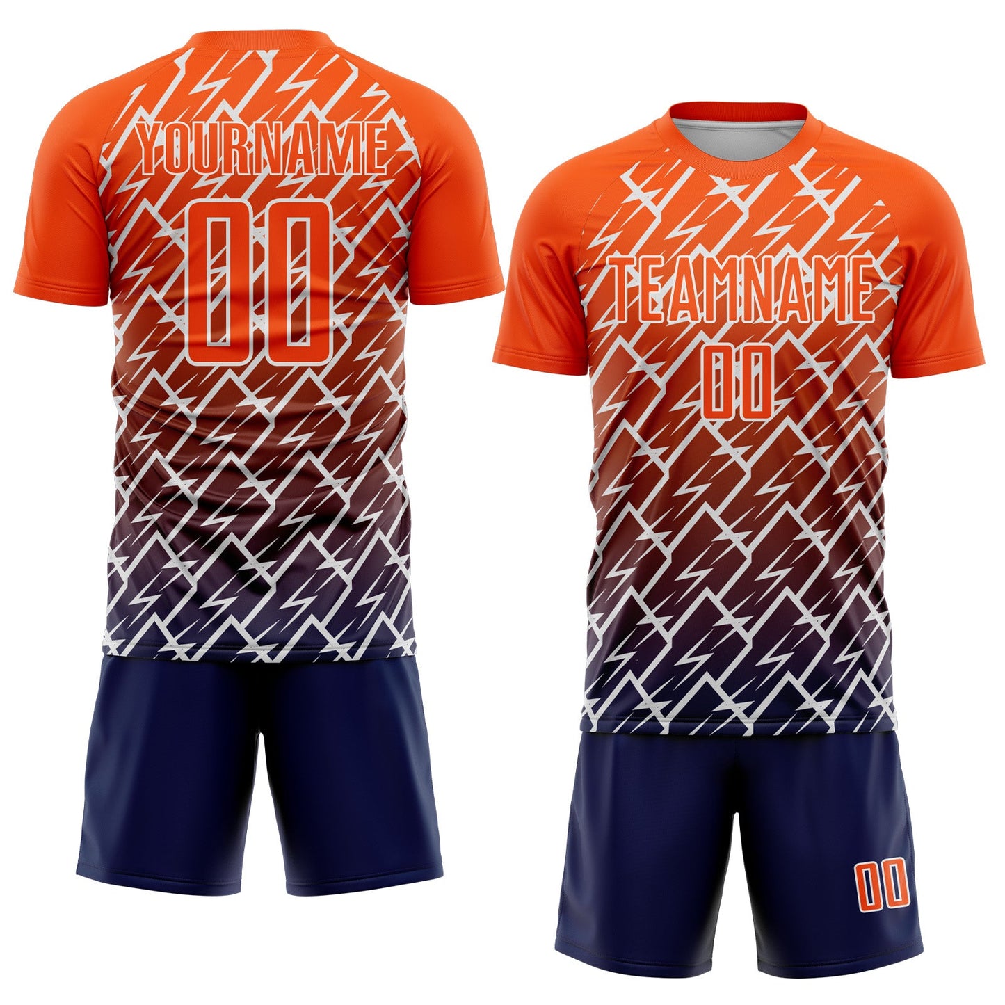 Custom Orange Navy-White Lightning Sports Sublimation Soccer Uniform Jersey view 2